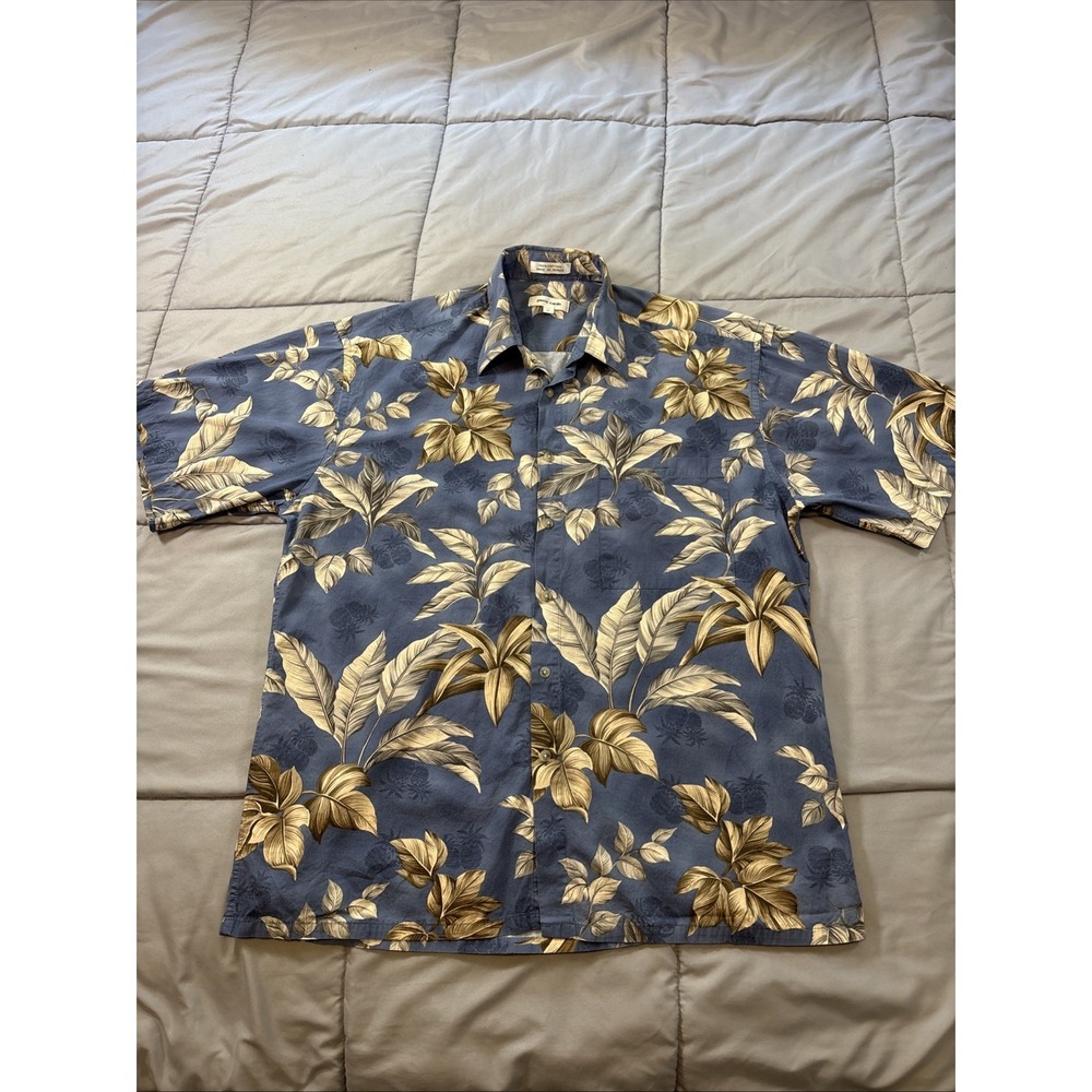 Pierre Cardin Hawaiian Button Up Short Sleeve Shirt Blue Men's L Resort Wear